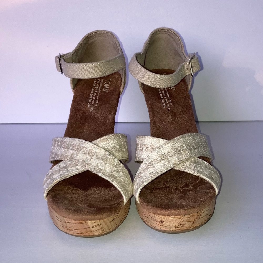 Toms Cream Wedge Espadrilles Sandals